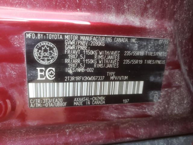 Photo 10 from auction – 2019 TOYOTA RAV4 XLE with VIN 2T3R1RFV2KW067337