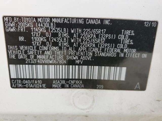 Photo 10 from auction – 2011 TOYOTA RAV4 with VIN 2T3ZF4DV8BW067804