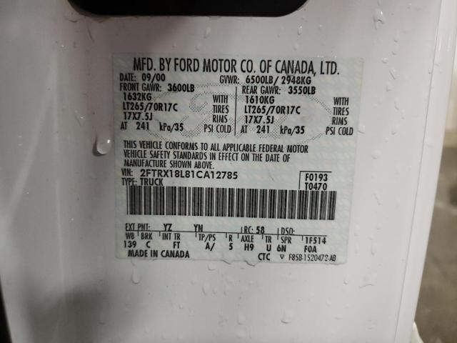Photo 10 from auction – 2001 FORD F150 with VIN 2FTRX18L81CA12785