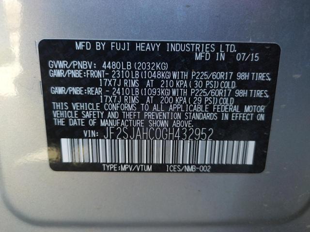 Photo 10 from auction – 2016 SUBARU FORESTER 2 with VIN JF2SJAHC0GH432952