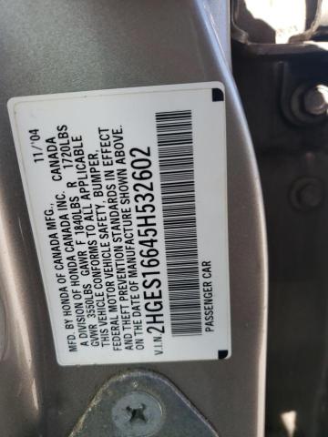 Photo 10 from auction – 2005 HONDA CIVIC LX with VIN 2HGES16645H532602