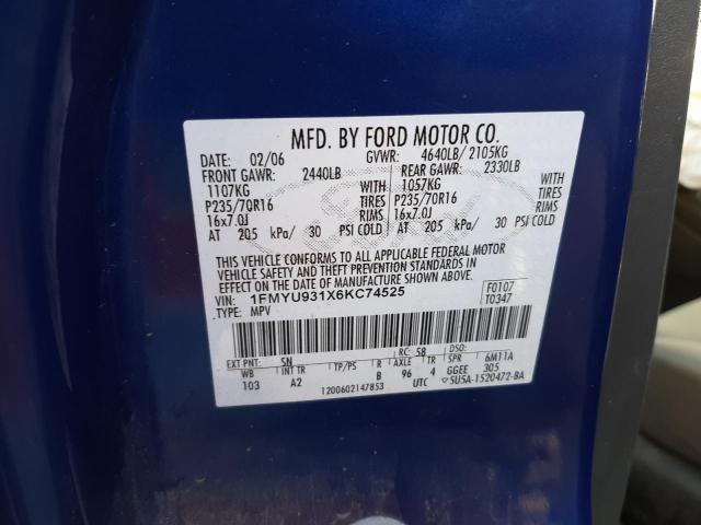 Photo 10 from auction – 2006 FORD ESCAPE with VIN 1FMYU931X6KC74525