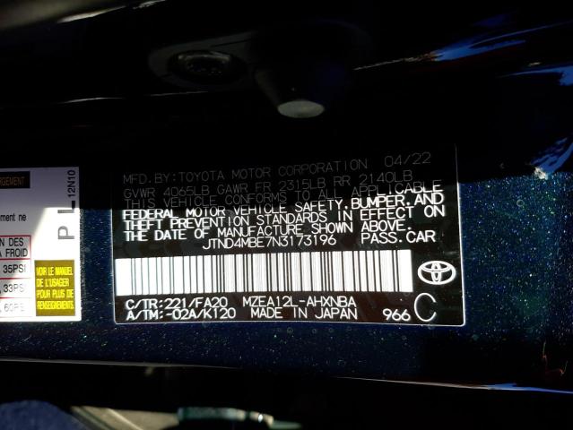Photo 10 from auction – 2022 TOYOTA COROLLA SE with VIN JTND4MBE7N3173196