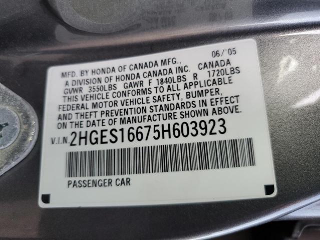 Photo 10 from auction – 2005 HONDA CIVIC LX with VIN 2HGES16675H603923