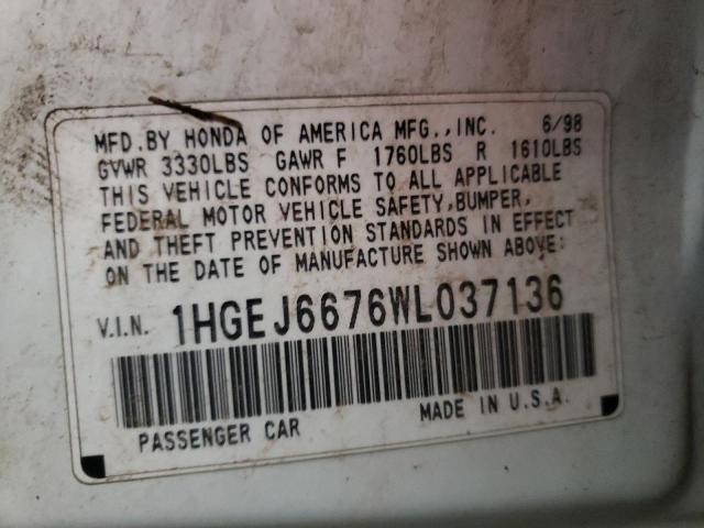 Photo 10 from auction – 1998 HONDA CIVIC with VIN 1HGEJ6676WL037136