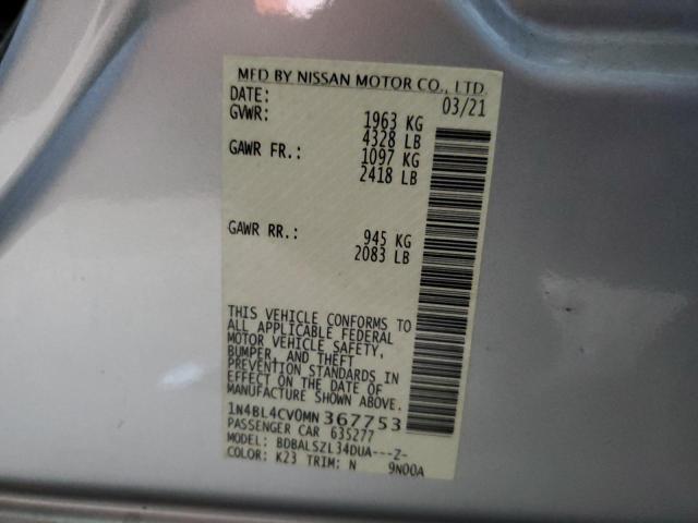Photo 10 from auction – 2021 NISSAN ALTIMA SR with VIN 1N4BL4CV0MN367753