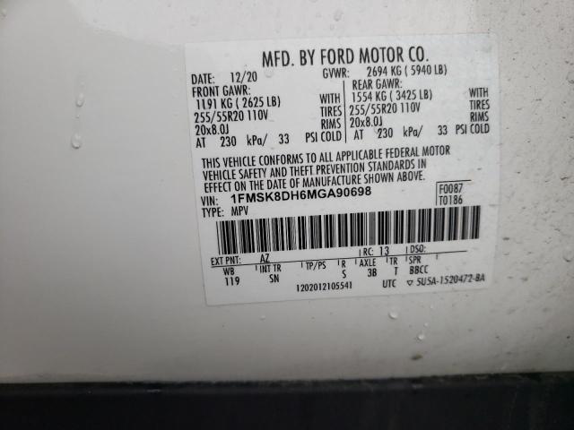 Photo 10 from auction – 2021 FORD EXPLORER X with VIN 1FMSK8DH6MGA90698