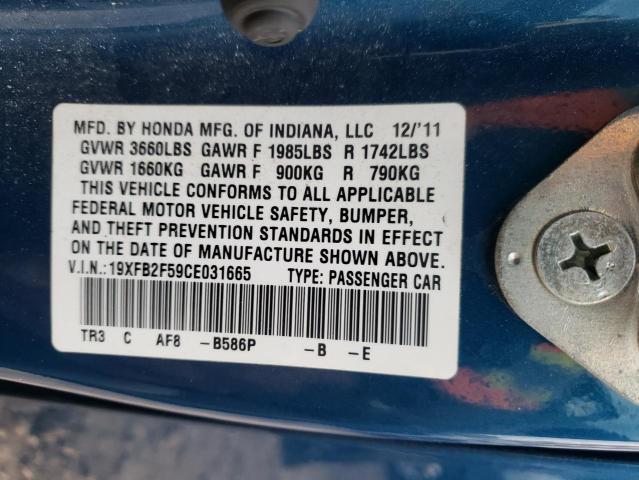 Photo 10 from auction – 2012 HONDA CIVIC LX with VIN 19XFB2F59CE031665