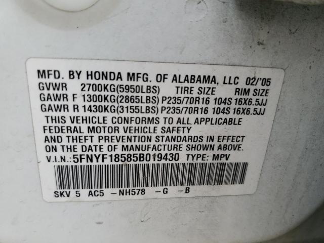 Zdjęcie 10 z aukcji – 2005 HONDA PILOT EXL z VIN 5FNYF18585B019430