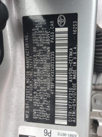 Photo 10 from auction – 2012 TOYOTA CAMRY BASE with VIN 4T1BF1FKXCU023235