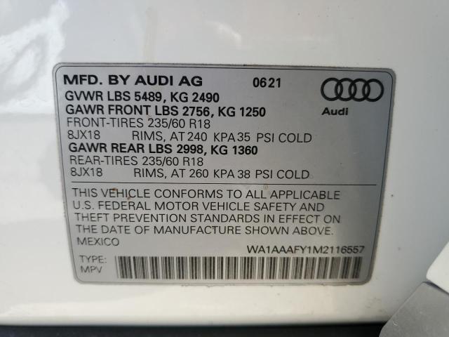 Photo 10 from auction – 2021 AUDI Q5 PREMIUM with VIN WA1AAAFY1M2116557