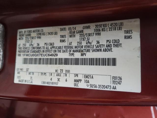 Photo 10 from auction – 2014 FORD ESCAPE SE with VIN 1FMCU0GX7EUC64929