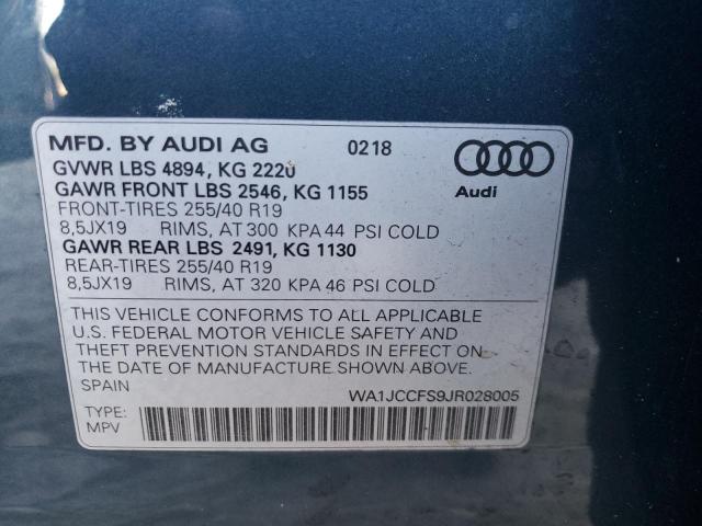 Photo 10 from auction – 2018 AUDI Q3 PREMIUM with VIN WA1JCCFS9JR028005