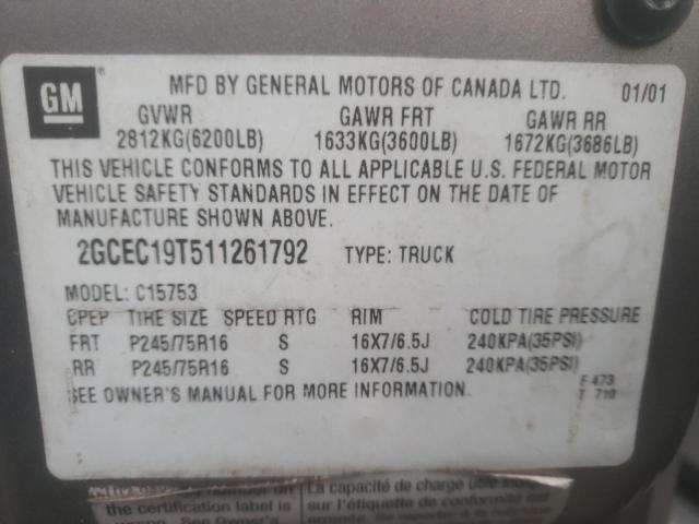 Photo 10 from auction – 2001 CHEVROLET SILVERADO with VIN 2GCEC19T511261792