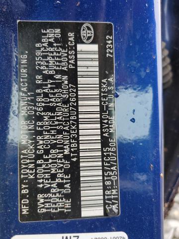 Photo 10 from auction – 2011 TOYOTA CAMRY BASE with VIN 4T1BF3EK7BU726027