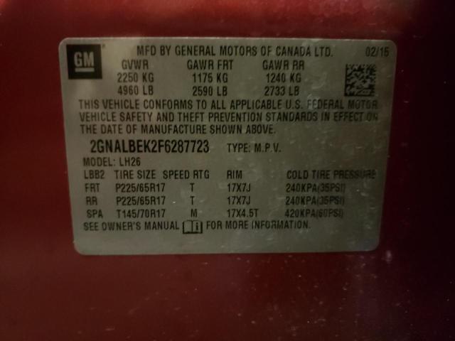 Photo 10 from auction – 2015 CHEVROLET EQUINOX LT with VIN 2GNALBEK2F6287723