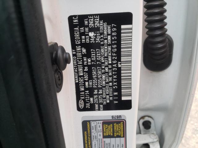 Photo 10 from auction – 2015 KIA SORENTO LX with VIN 5XYKT3A62FG615897