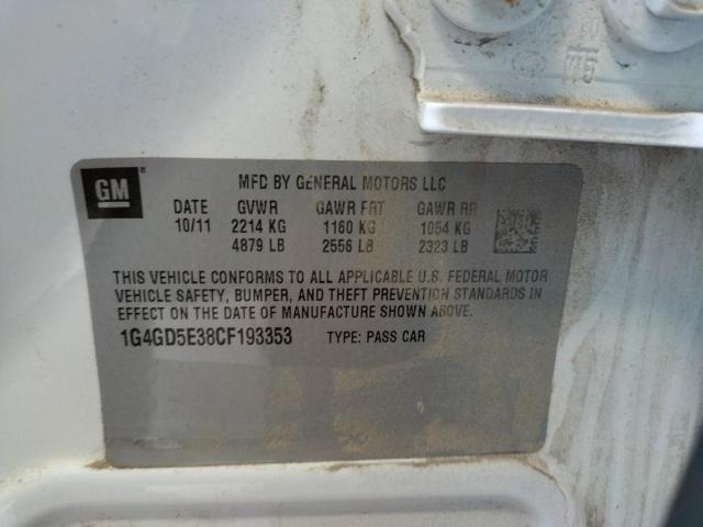 Photo 10 from auction – 2012 BUICK LACROSSE P with VIN 1G4GD5E38CF193353