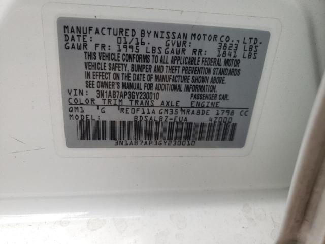 Photo 10 from auction – 2016 NISSAN SENTRA S with VIN 3N1AB7AP3GY230010