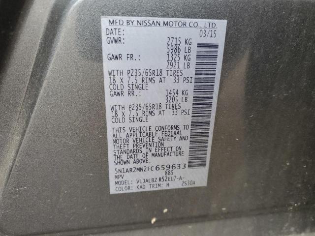 Photo 10 from auction – 2015 NISSAN PATHFINDER with VIN 5N1AR2MN2FC659633