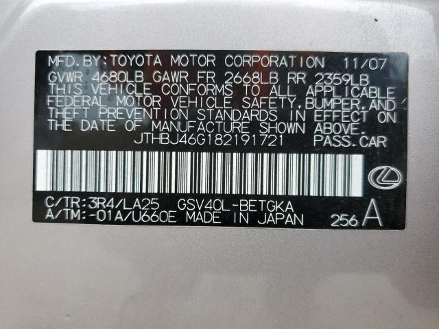 Photo 10 from auction – 2008 LEXUS ES 350 with VIN JTHBJ46G182191721
