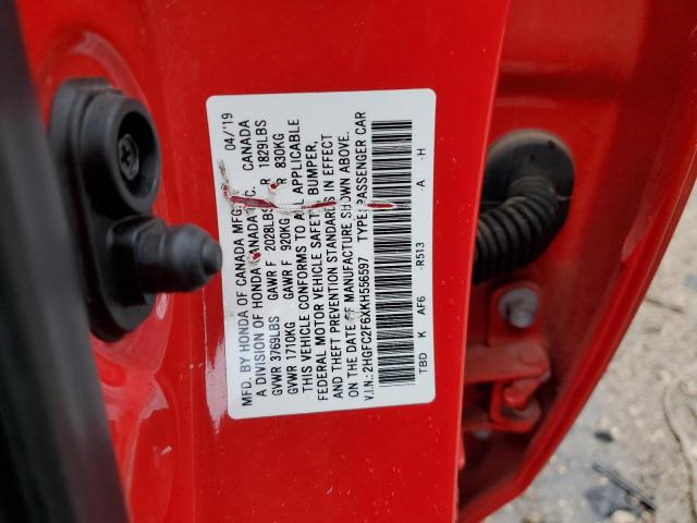 Photo 10 from auction – 2019 HONDA CIVIC LX with VIN 2HGFC2F6XKH556597