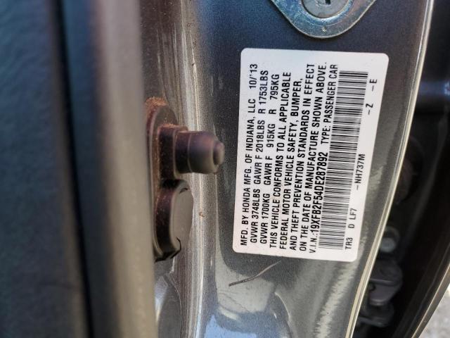 Photo 10 from auction – 2013 HONDA CIVIC LX with VIN 19XFB2F54DE287892