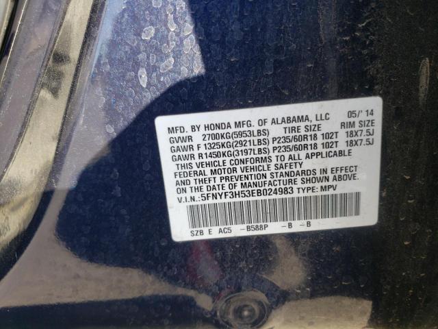Photo 10 from auction – 2014 HONDA PILOT EXL with VIN 5FNYF3H53EB024983
