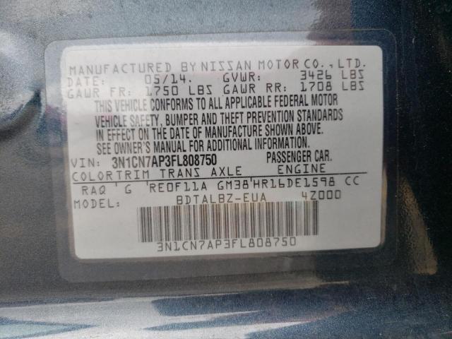 Photo 10 from auction – 2015 NISSAN VERSA S with VIN 3N1CN7AP3FL808750