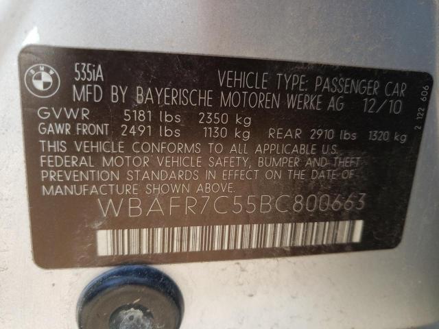 Photo 10 from auction – 2011 BMW 535 I with VIN WBAFR7C55BC800663