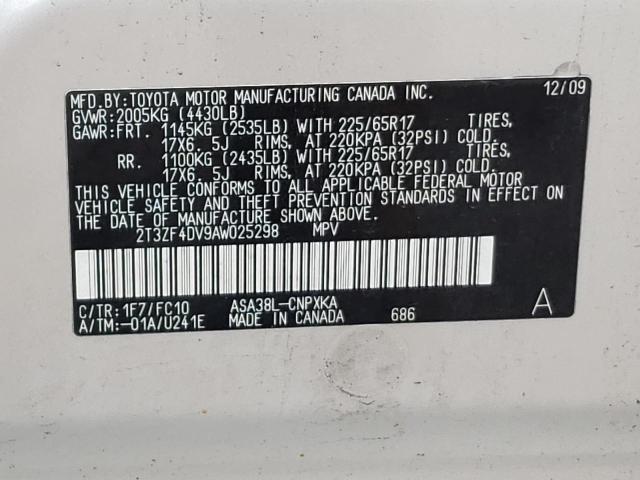 Photo 10 from auction – 2010 TOYOTA RAV4 with VIN 2T3ZF4DV9AW025298