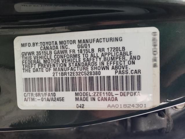 Photo 10 from auction – 2002 TOYOTA COROLLA CE with VIN 2T1BR12E32C528380