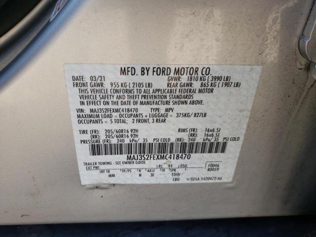 Photo 10 from auction – 2021 FORD ECOSPORT S with VIN MAJ3S2FEXMC418470