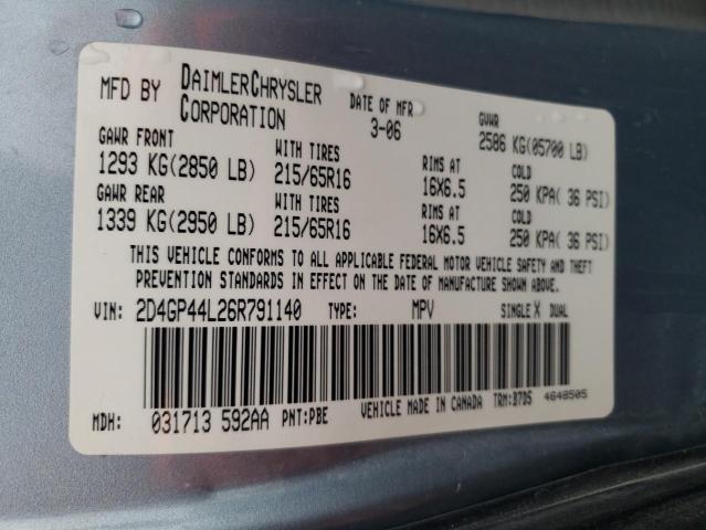 Photo 10 from auction – 2006 DODGE GRAND CARA with VIN 2D4GP44L26R791140