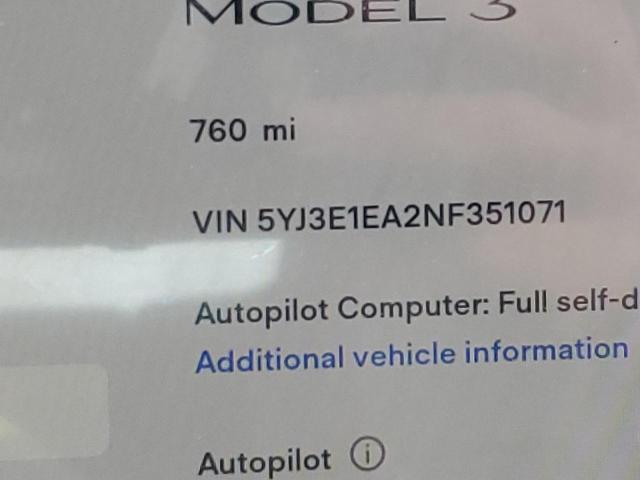 Photo 8 from auction – 2022 TESLA MODEL 3 with VIN 5YJ3E1EA2NF351071