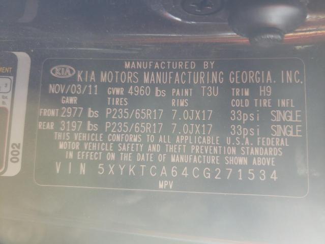 Photo 10 from auction – 2012 KIA SORENTO BA with VIN 5XYKTCA64CG271534