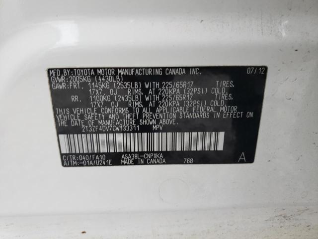 Foto 10 de la subasta – 2012 TOYOTA RAV4 con VIN 2T3ZF4DV7CW133311