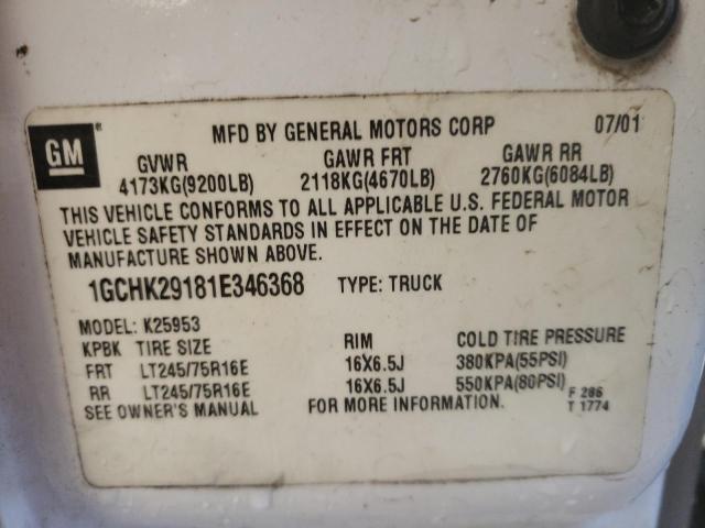 Photo 10 from auction – 2001 CHEVROLET SILVERADO2 with VIN 1GCHK29181E346368
