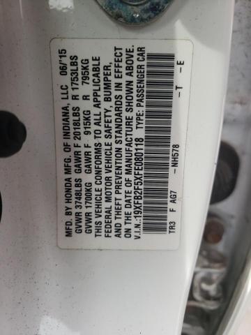 Photo 10 from auction – 2015 HONDA CIVIC LX with VIN 19XFB2F5XFE080118