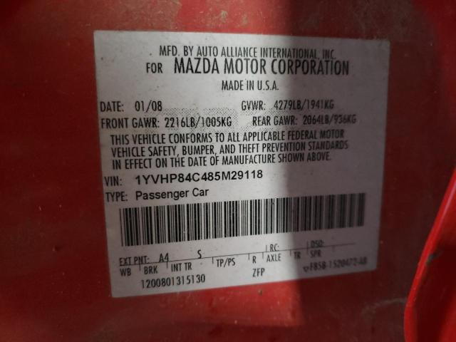 Photo 10 from auction – 2008 MAZDA 6 I with VIN 1YVHP84C485M29118