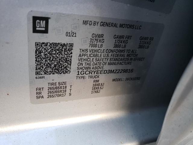 Photo 10 from auction – 2021 CHEVROLET silverado with VIN 1GCRYEED3MZ229816