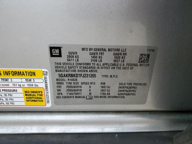 Photo 10 from auction – 2015 BUICK ENCLAVE with VIN 5GAKRBKD7FJ231265