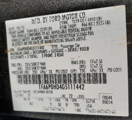 Photo 10 from auction – 2016 FORD FUSION SE with VIN 1FA6P0HD4G5111442