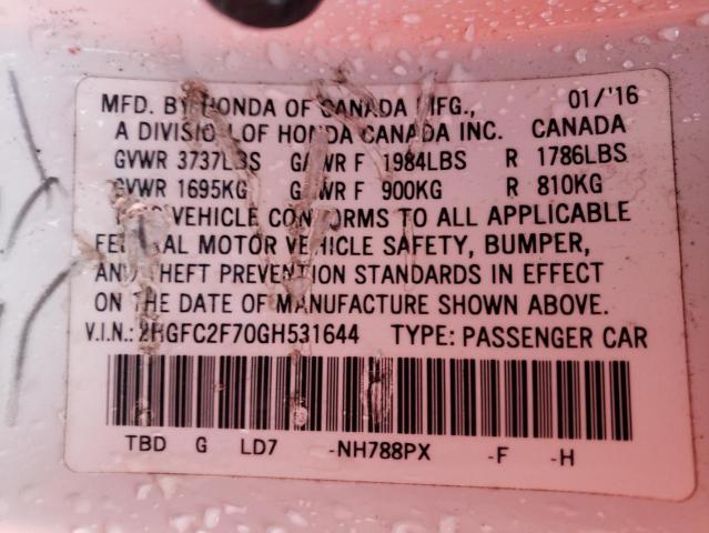 Photo 10 from auction – 2016 HONDA CIVIC EX with VIN 2HGFC2F70GH531644