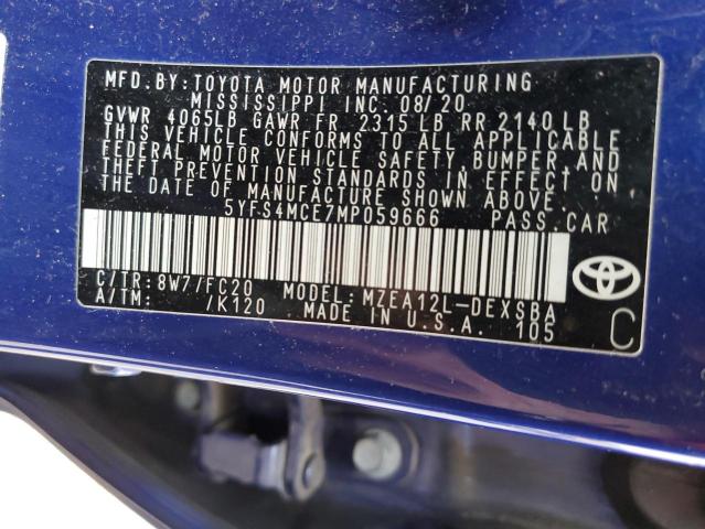 Photo 10 from auction – 2021 TOYOTA COROLLA SE with VIN 5YFS4MCE7MP059666