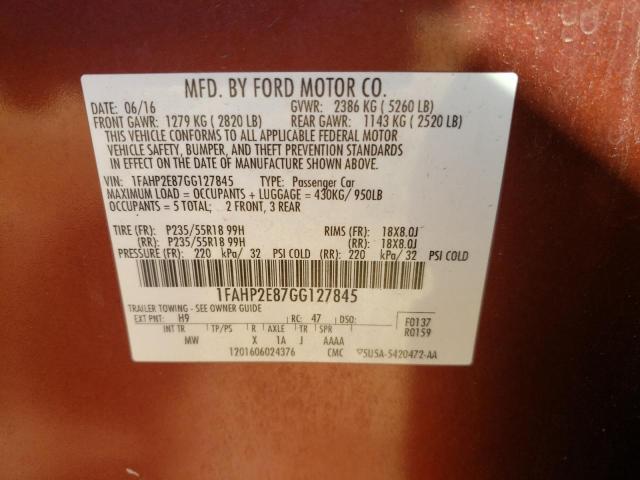 Photo 10 from auction – 2016 FORD TAURUS SEL with VIN 1FAHP2E87GG127845