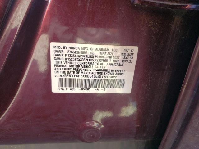 Photo 10 from auction – 2012 HONDA PILOT EXL with VIN 5FNYF4H5XCB048085