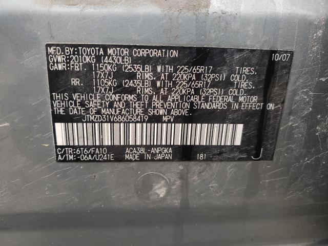 Photo 10 from auction – 2008 TOYOTA RAV4 LIMIT with VIN JTMZD31V686058419