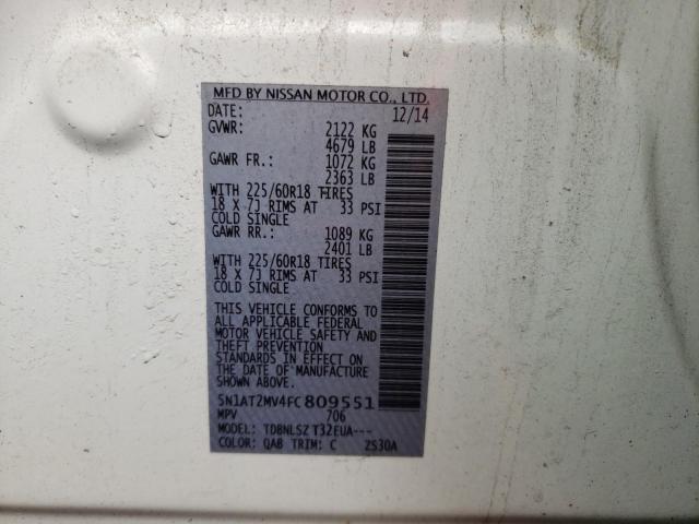 Photo 10 from auction – 2015 NISSAN ROGUE S with VIN 5N1AT2MV4FC809551