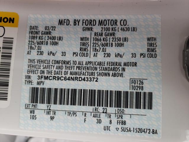 Photo 10 from auction – 2022 FORD BRONCO SPO with VIN 3FMCR9C64NRD43372